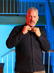 Older gay man demonstrates his hard dick