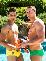 Guys have bareback fuck near the pool