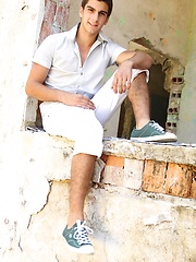 Athletic stud Maxim Moira strips butt naked outdoors.