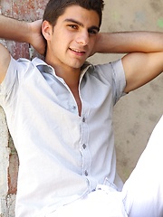 Athletic stud Maxim Moira strips butt naked outdoors.