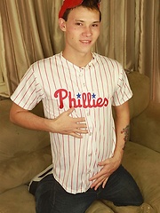 Athletic twink Bladen Sawyer strokes big dick.